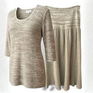 Designer Maria Rodriguez Chicago Knitted Sweater Top Maxi Skirt Oatmeal Medium